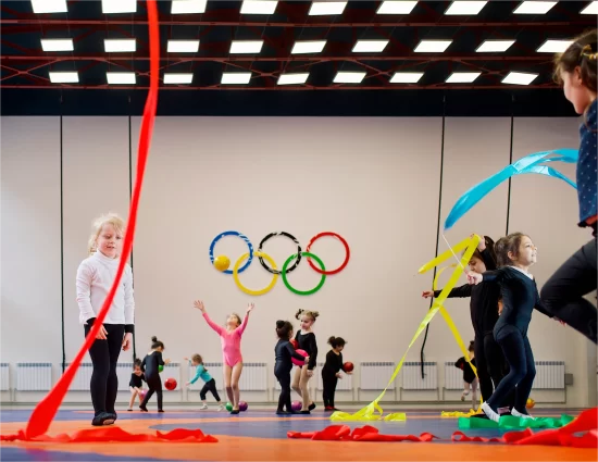 A gymnastics class taking place at the Dilijan Sports Complex