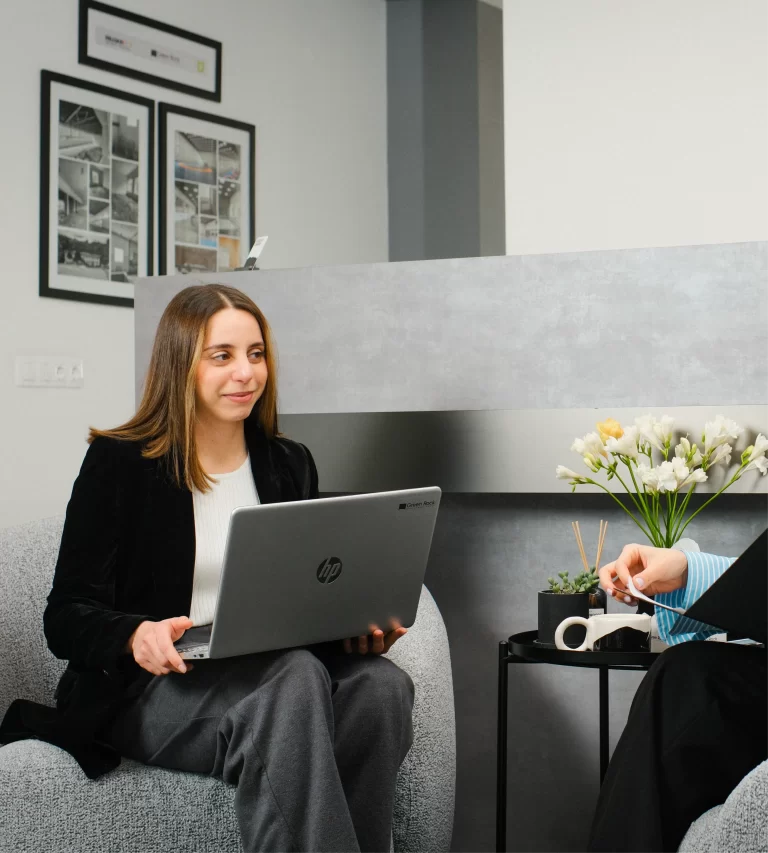 The staff members in the office, work process