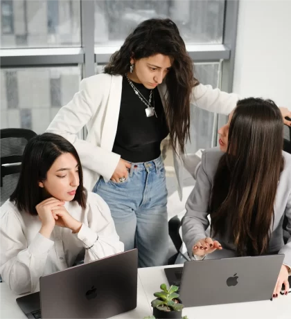 The staff members in the office, work process